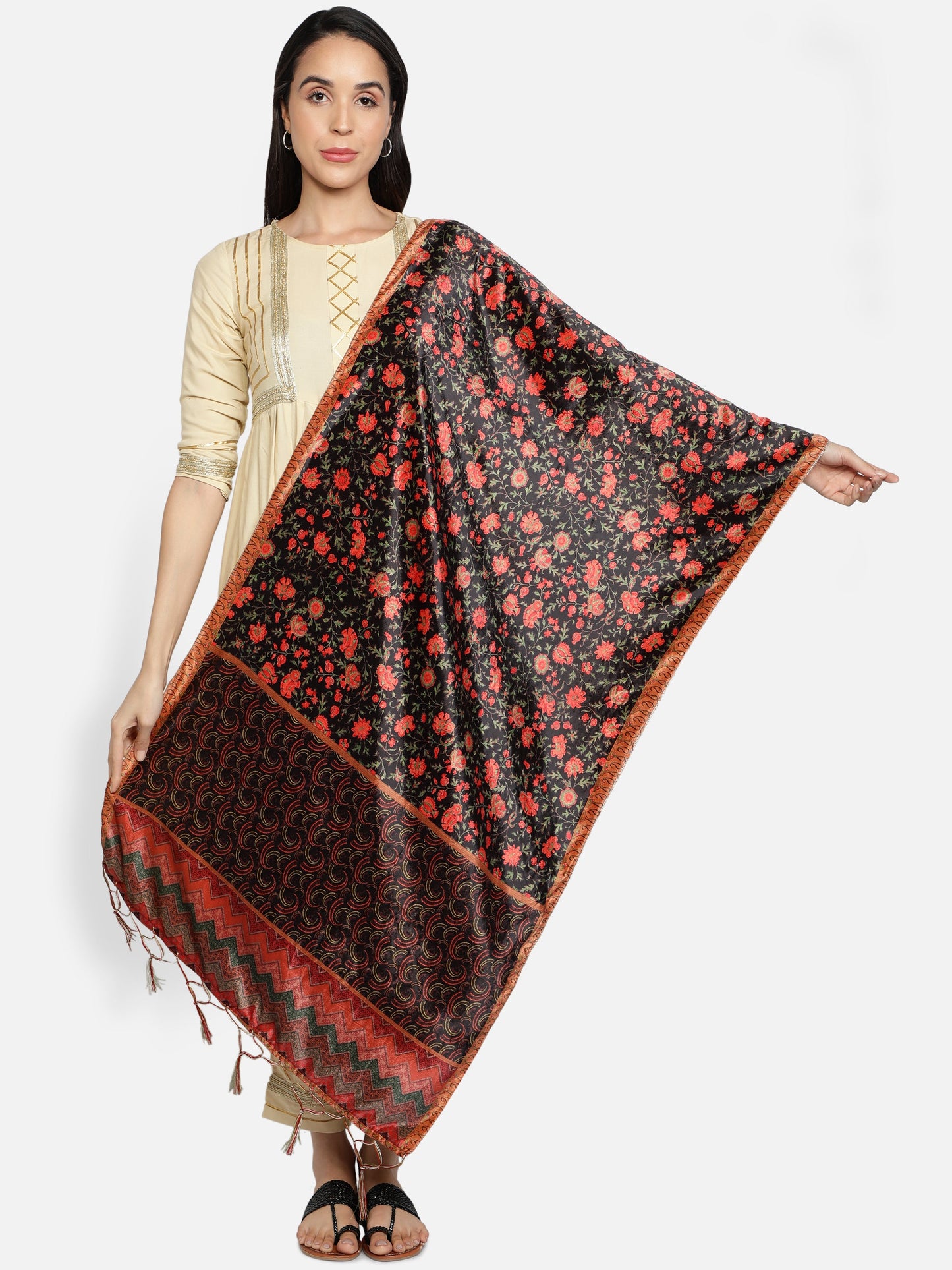 Women's Multicolored Polyster Velvet  Digital Printed Dupatta