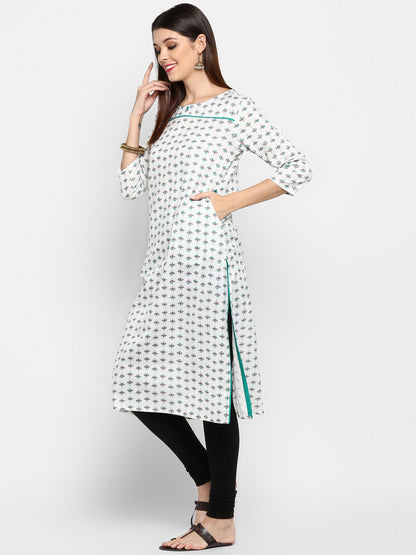 Women's White Cotton Kurta By Vbu