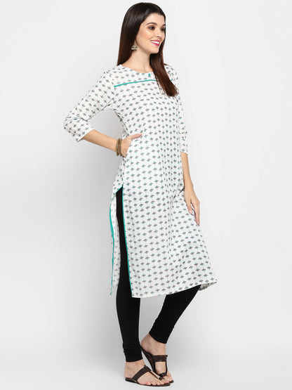 Women's White Cotton Kurta By Vbu