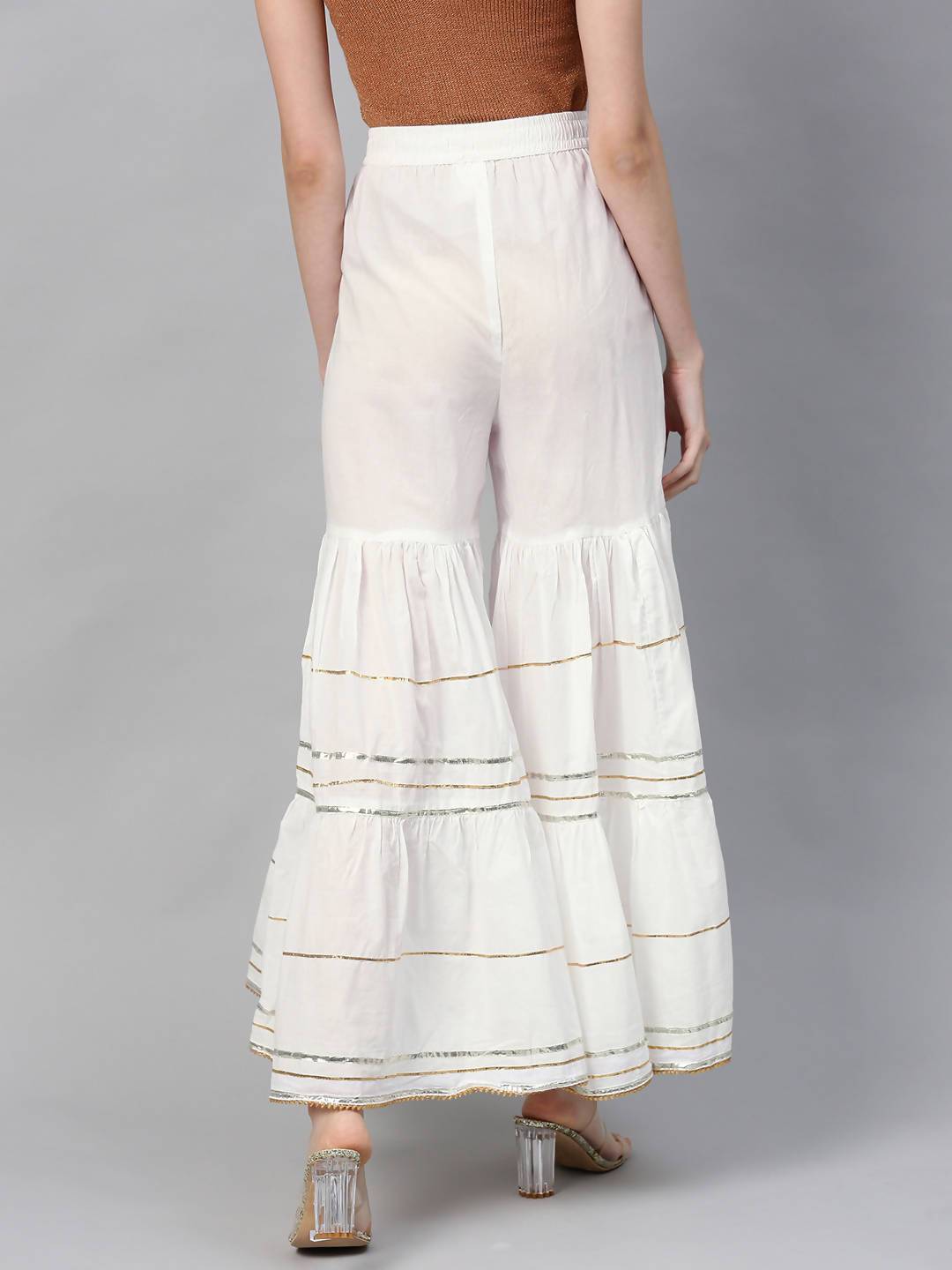 Women's White Cotton Voile Solid Sharara