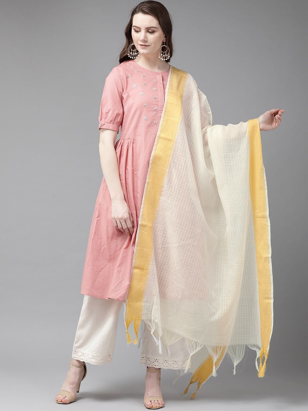 Women's Offwhite Chanderi Cotton Dobby Dupatta