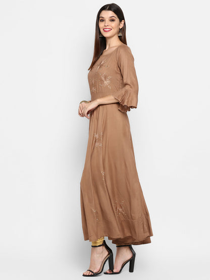 Women's Light Brown Rayon Kurta By Vbu