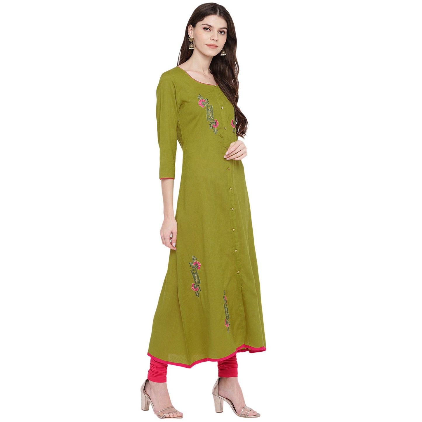 Women's Mehendi Green Cotton Kurta By Vbu