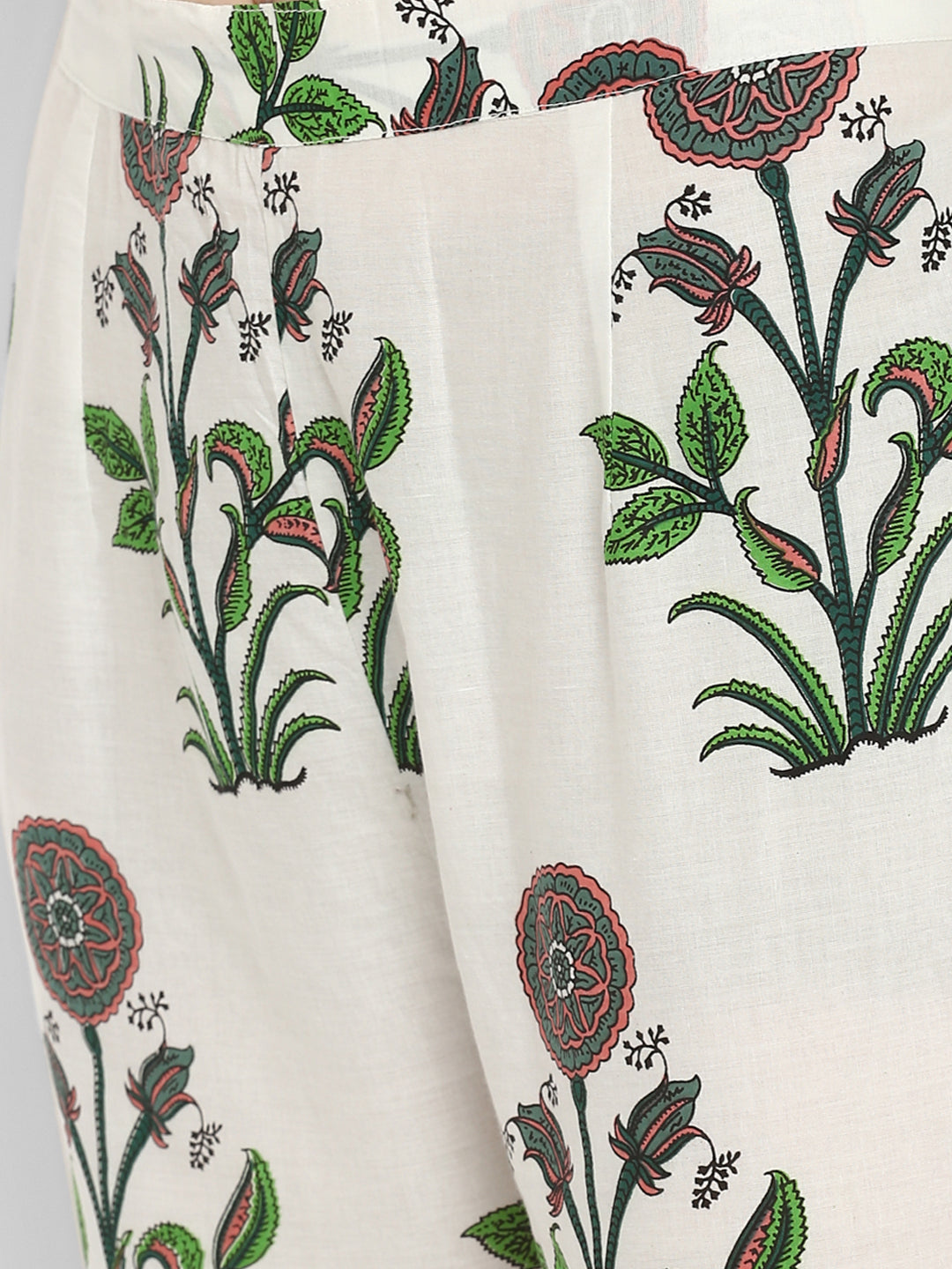 Women's Block Print Green Kurta & Pant With Dupatta Set By Vbuyz- (3