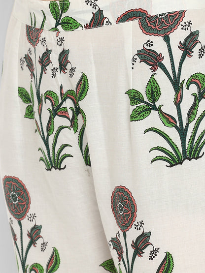 Women's Block Print Green Kurta & Pant With Dupatta Set By Vbuyz- (3