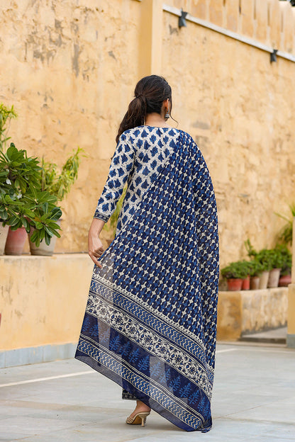 Women's Cotton Blend Printed Kurta Pant Dupatta Set
