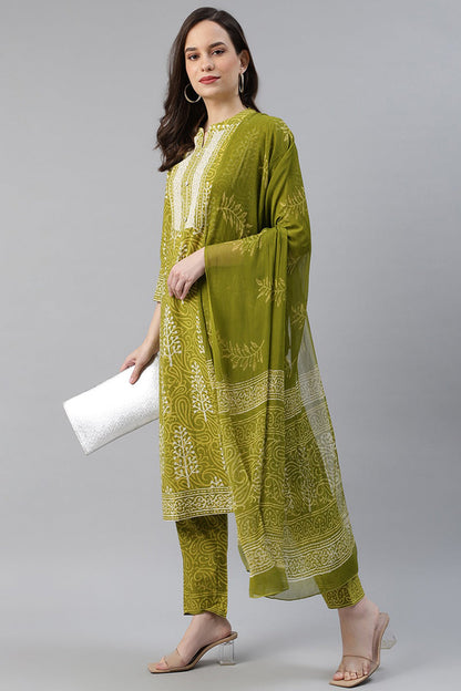 Women's Cotton Printed Kurta Pant Dupatta Set