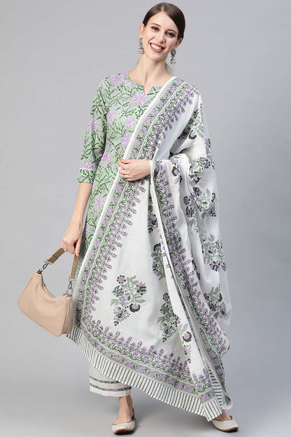 Women's Cotton Printed Kurta Pant Dupatta Set