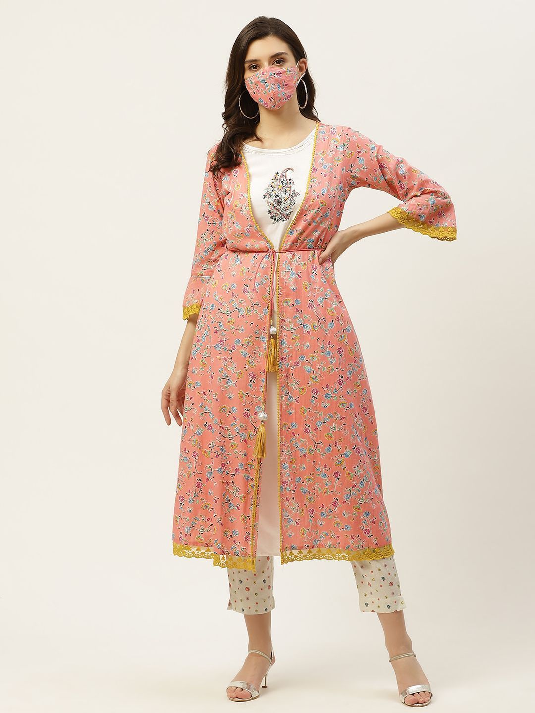 Women's Kurta Pant Set with Printed Jacket
