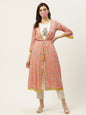 Women's Kurta Pant Set with Printed Jacket