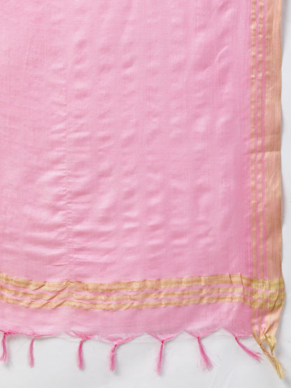 Women's Pink A-Line Printed Kurta Pant & Dupatta Set with Mask
