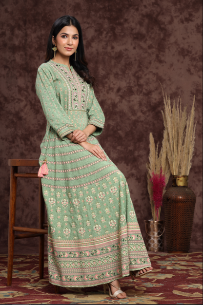 Women's Rayon Embroidered Flared Dress