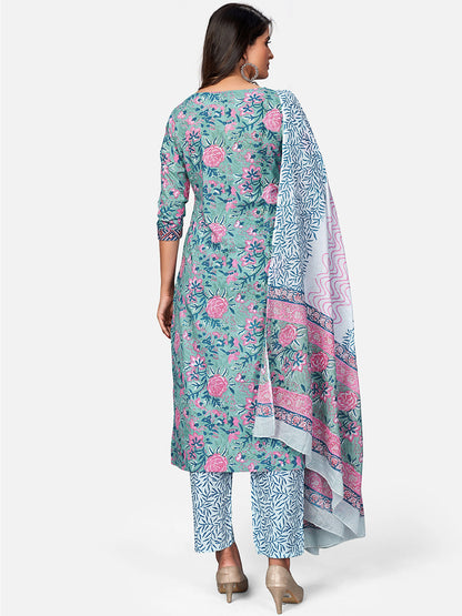 Women's Turquoise Blue Kurta With Pant & Dupatta By Vbuyz (3