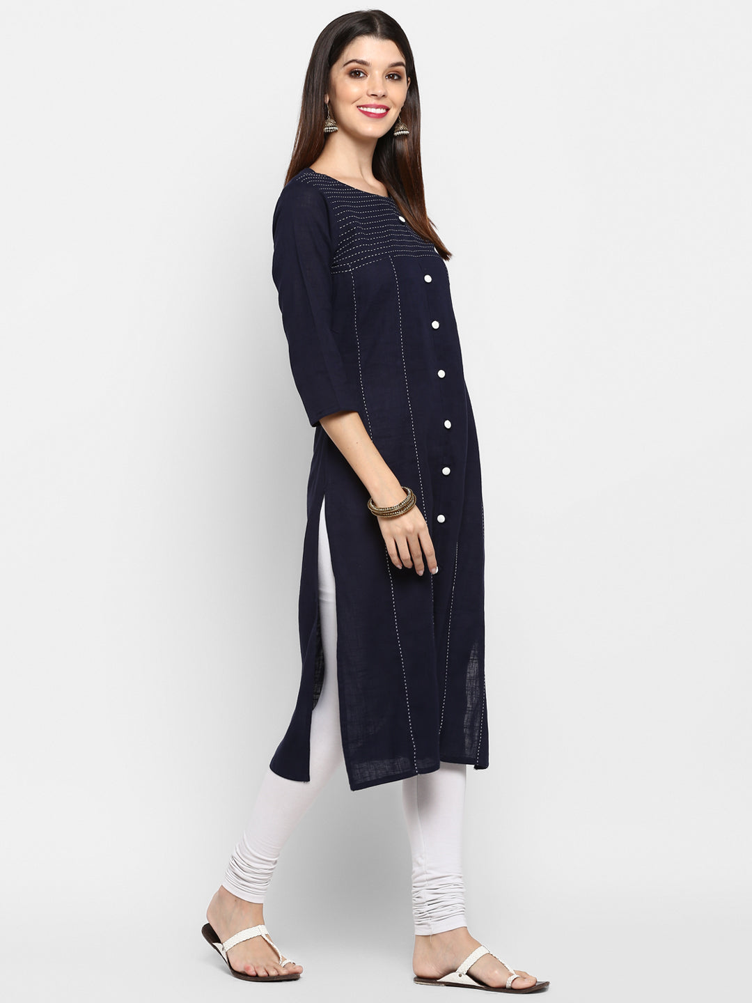 Women's Blue Color Cotton Straight Kurta  (1Pc)