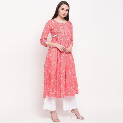 Women's Pink Printed Anarkali Kurta By Vbuyz- (