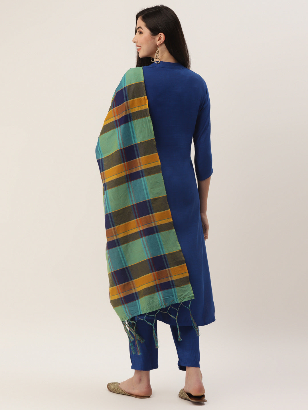 Women's Blue Rayon Blend Embroidered Straight Kurta Trouser Set With Dupatta