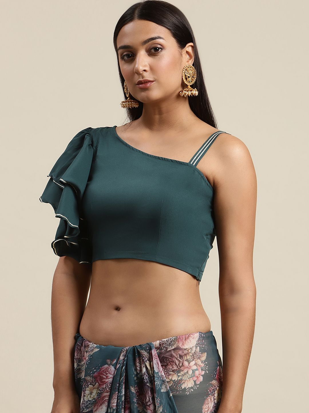 Women's Green Chiffon Digital Print Floral Saree
