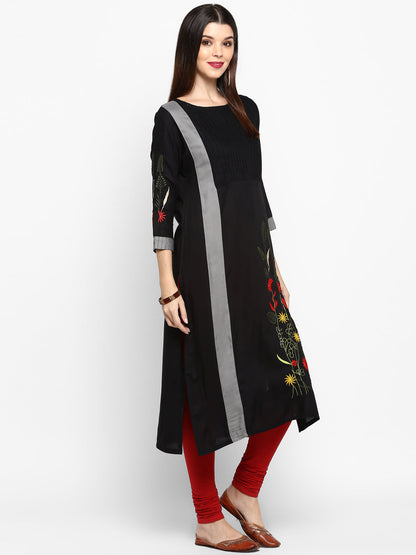 Women's Black Rayon Kurta By Vbu