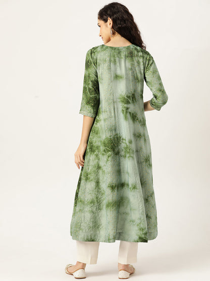 Women's Flared A-Line Dress (Green)