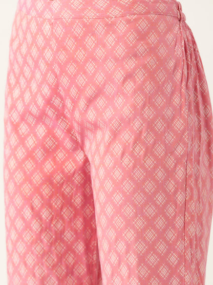 Women's Pink Color Rayon Blend Printed Straight Kurta Sharara With Dupatta