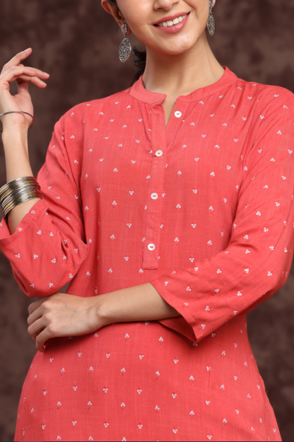 Women's Rayon Slub Embellished Straight Kurta