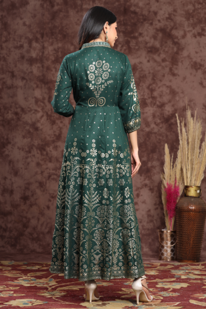 Women's Jadegreen Rayon Printed Anarkali Dress