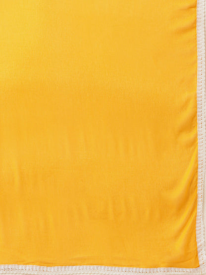 Women's Mustard Color Rayon Blend Printed Kurta Palazzo With Dupatta
