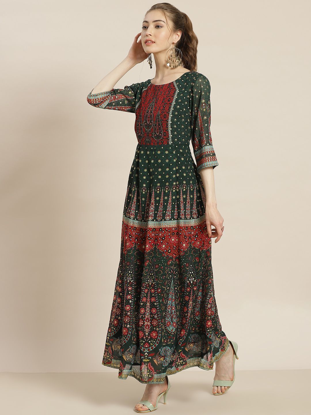 Women's Jadegreen Georgette Printed Anarkali Dress