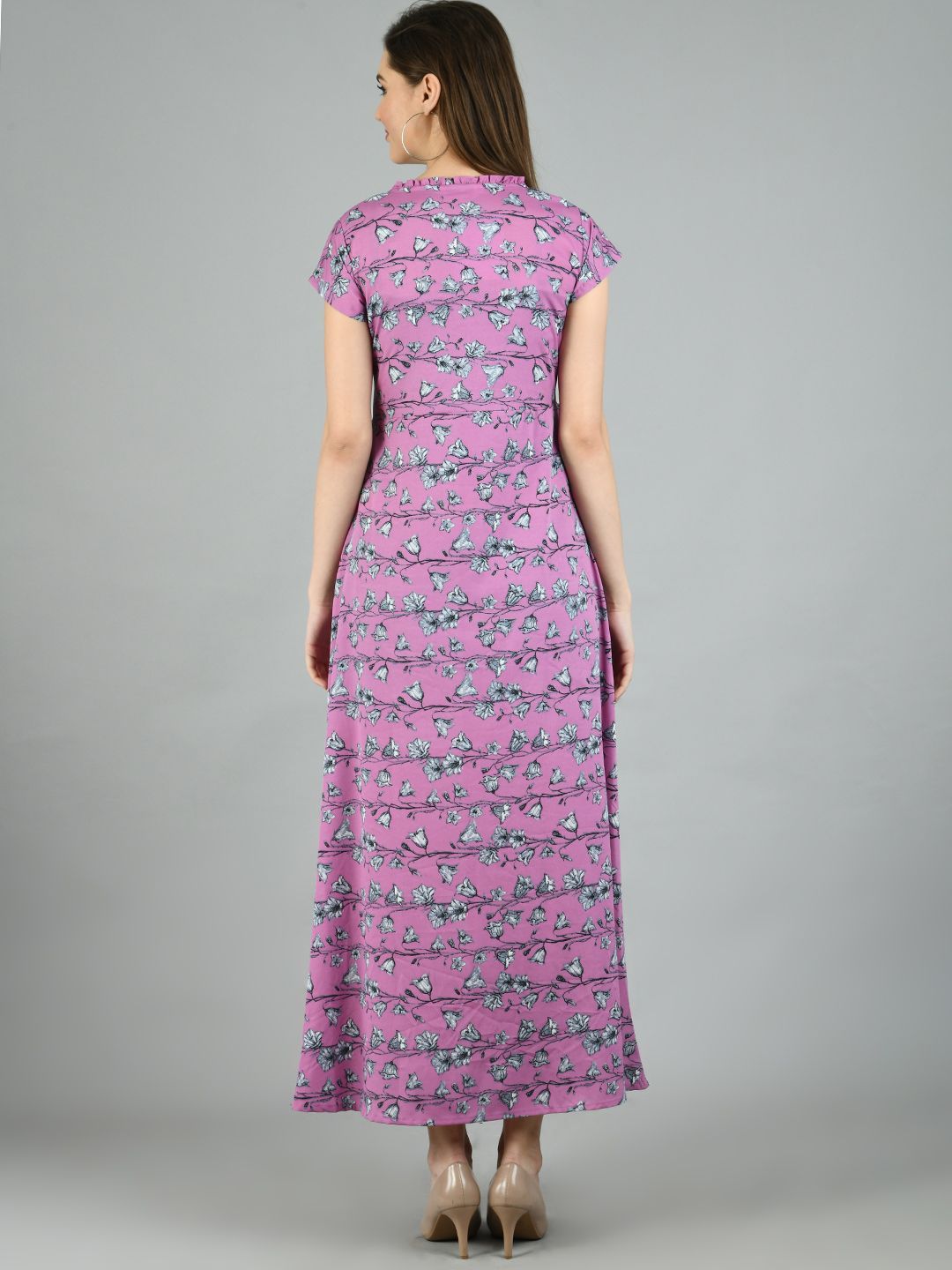 Women's Purple Polyester Printed Short Sleeve V Neck Casual Dress