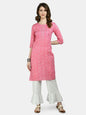 Women's Pink Cotton Printed 3/4 Sleeve Round Neck Casual Kurta Palazzo Set