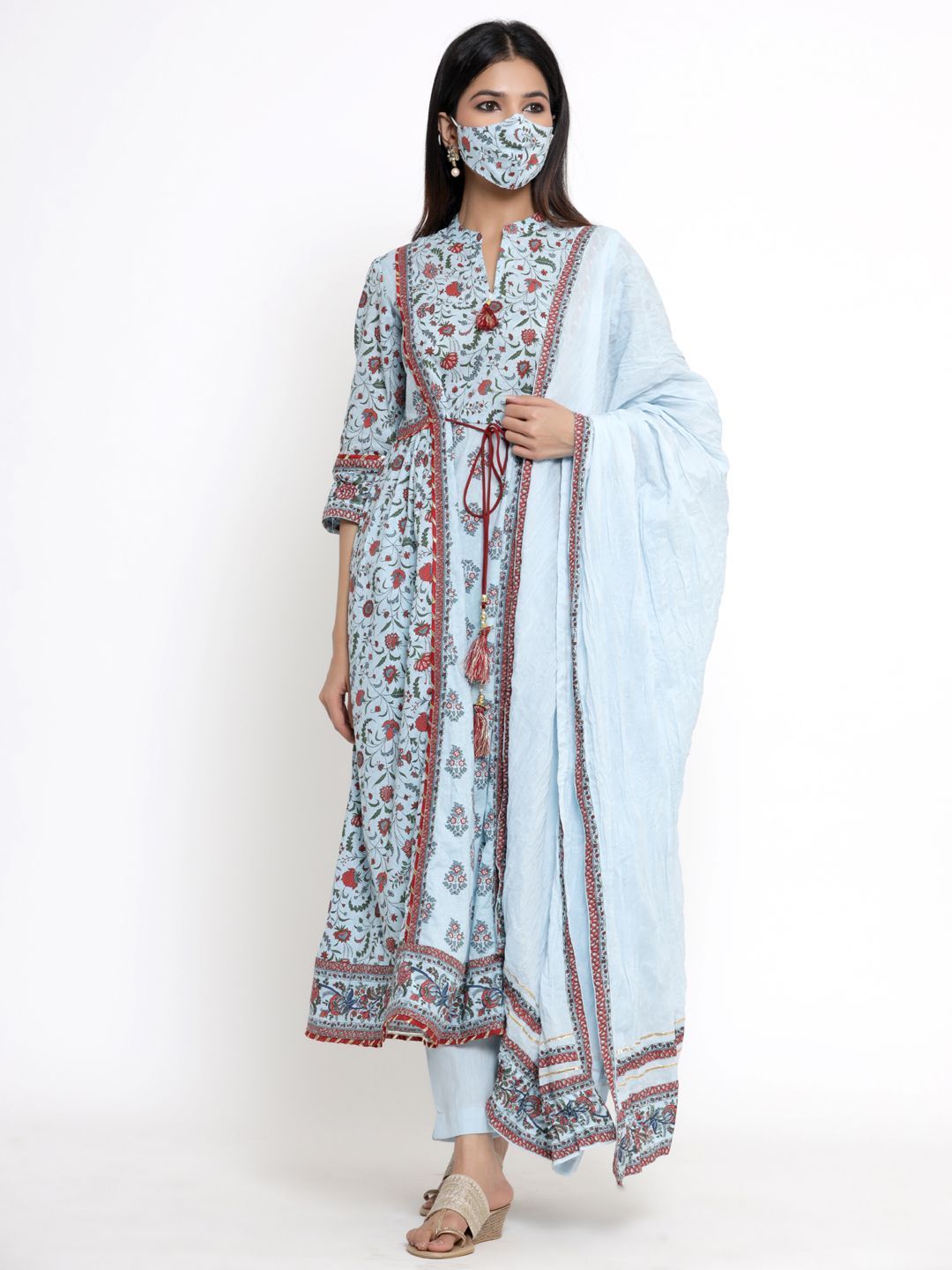 Women's Printed Flared Kurta Pant Dupatta Set