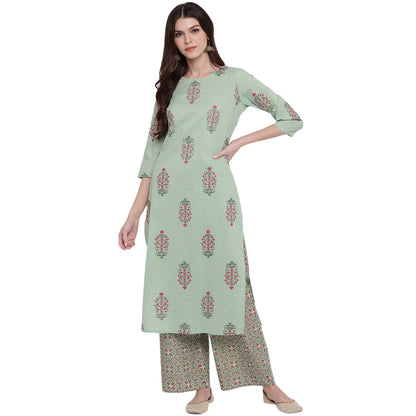 Women's Light Green Cotton Kurta By Vbu