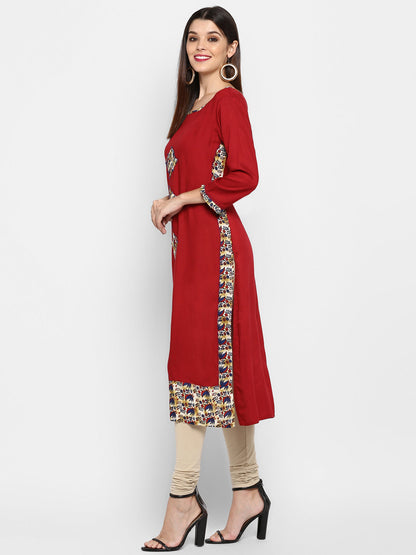 Women's Maroon Color Rayon Straight Kurta Only