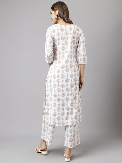 Women's White Cotton A-Line Kurta Palazzo Set