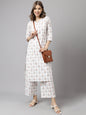 Women's White Cotton A-Line Kurta Palazzo Set