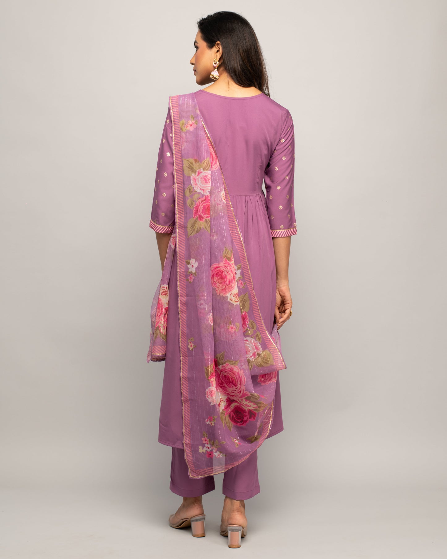 Women's Lavender Creap A-Line Kurta Pant With dupatta