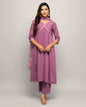 Women's Lavender Creap A-Line Kurta Pant With dupatta