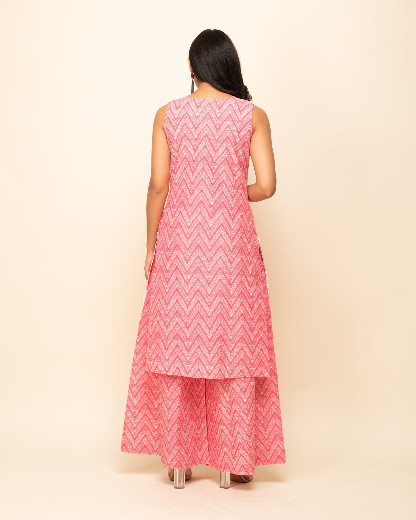 Women's Peach Cotton Straight Kurta Palazzo Set with dupatta