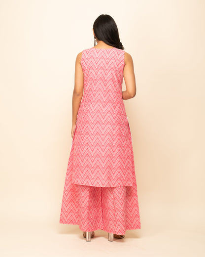 Women's Peach Cotton Straight Kurta Palazzo Set with dupatta