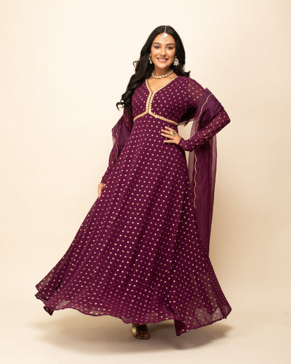 Women's Wine Georgette Anarkali Kurta With dupatta