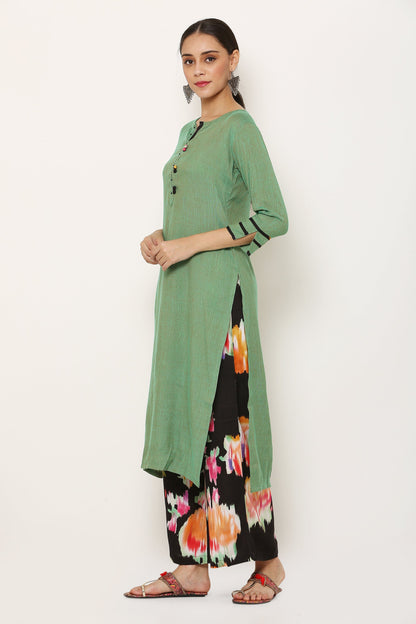 Women's Viscose Rayon Kurta And Palazzo With Dupatta Set