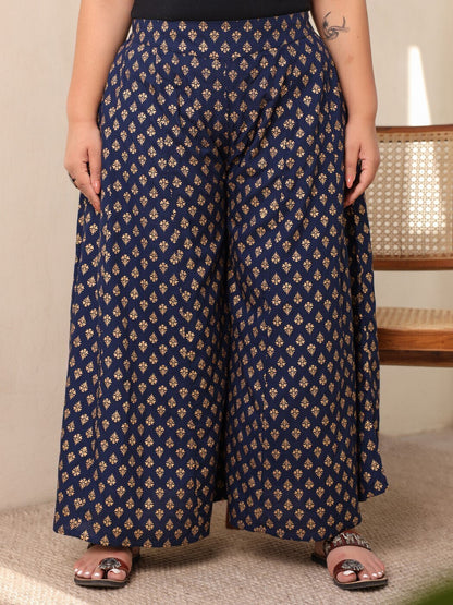 Women's Navy Viscose Rayon Palazzo