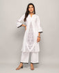 Women's White Cotton Straight Kurta Palazzo Set