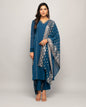Women's Teal Blue Creap A-Line Kurta Pant With dupatta