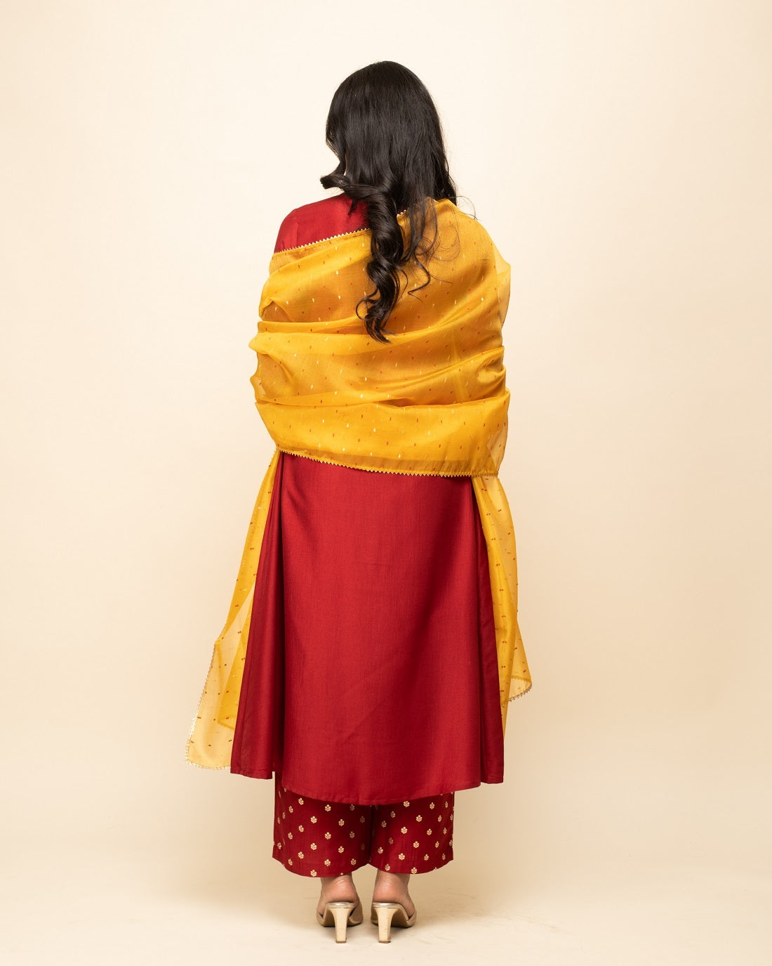 Women's Red Silk Blend A-Line Kurta Palazzo Set with dupatta