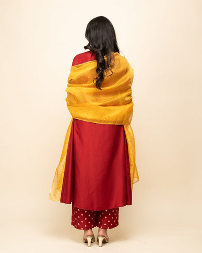 Women's Red Silk Blend A-Line Kurta Palazzo Set with dupatta