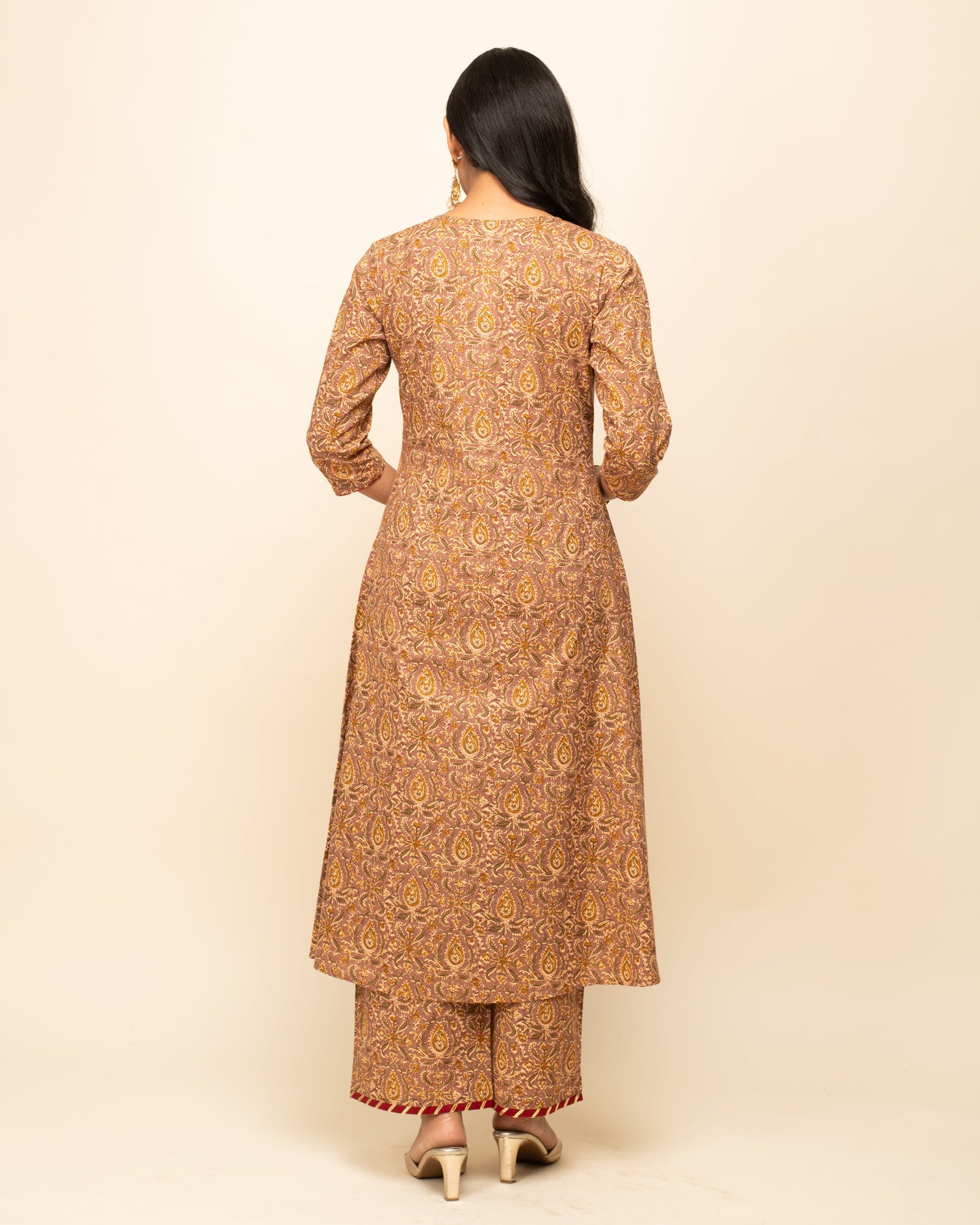 Women's Brown Cotton A-Line Kurta Pant With dupatta