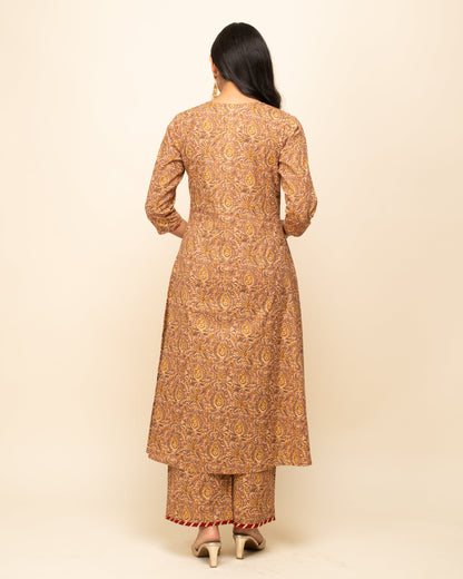 Women's Brown Cotton A-Line Kurta Pant With dupatta