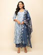 Women's Light Blue Cotton A-Line Kurta Pant With dupatta