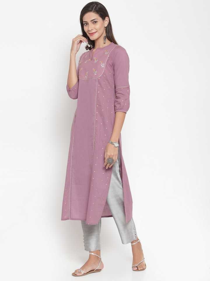 Women's Mauve & Silver Kurta and Pant Set Cotton Blend